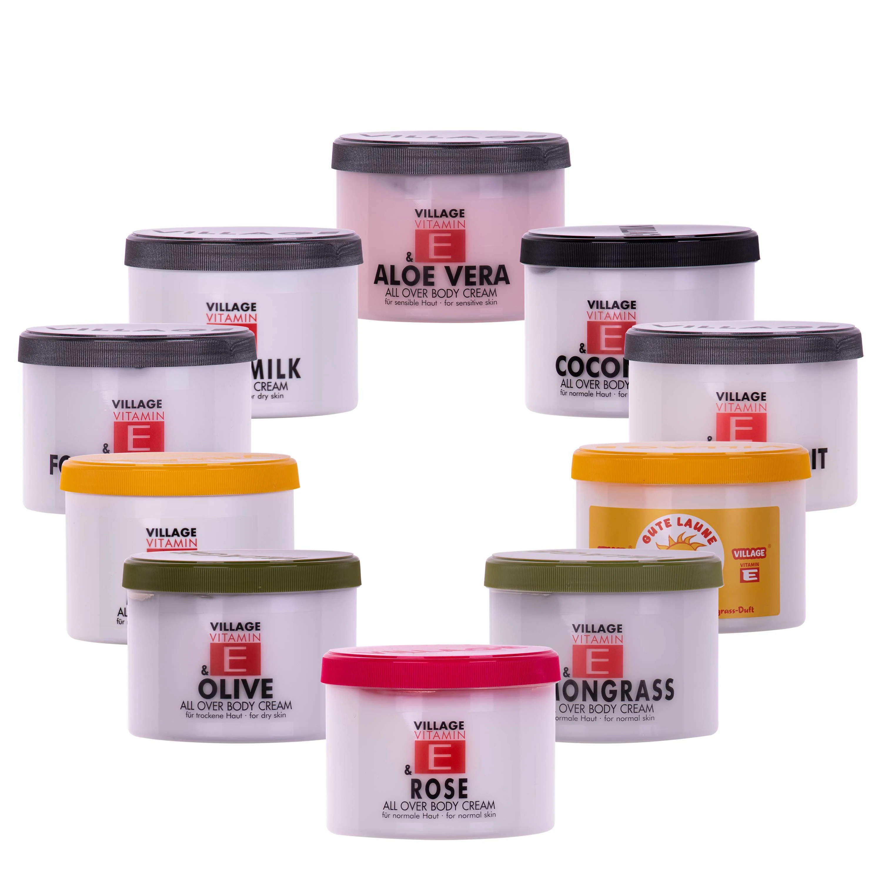 VILLAGE Vitamin E Bodycream Körperlotion 500 ml verschiedene Duftnoten