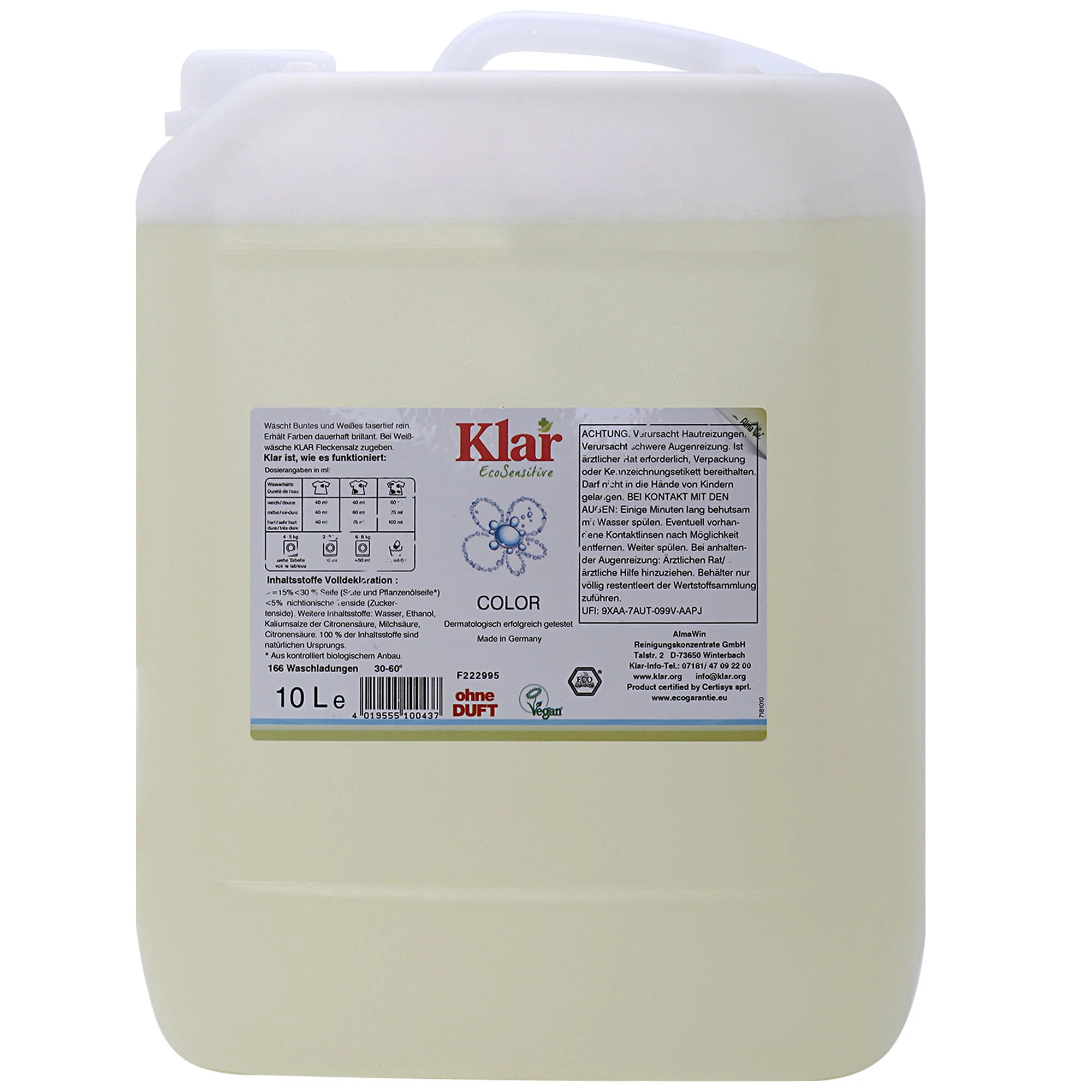 KLAR Color Waschmittel flüssig 10 Liter ohne Duft