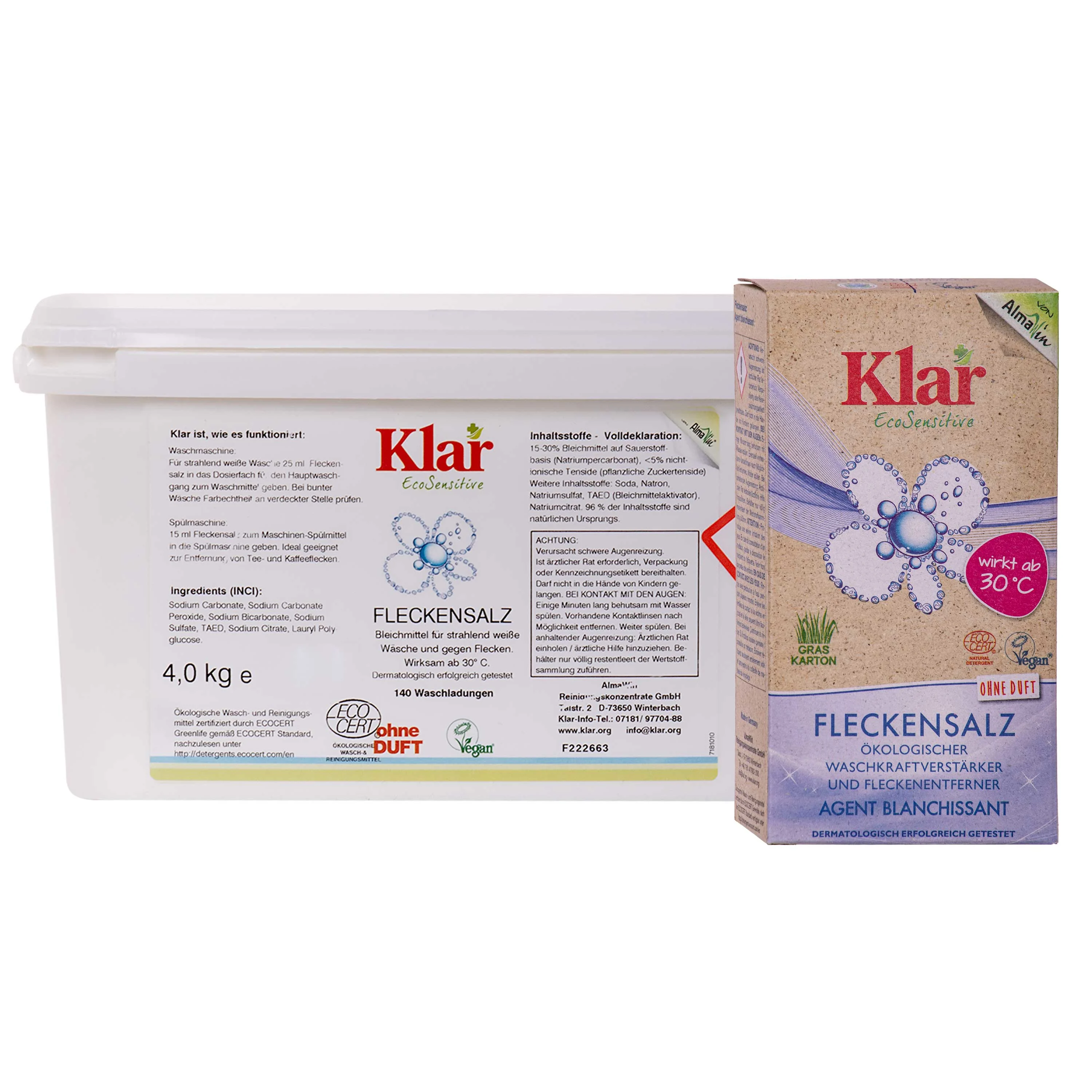 KLAR Fleckensalz & Bleichmittel in verschiedenen Größengebinden