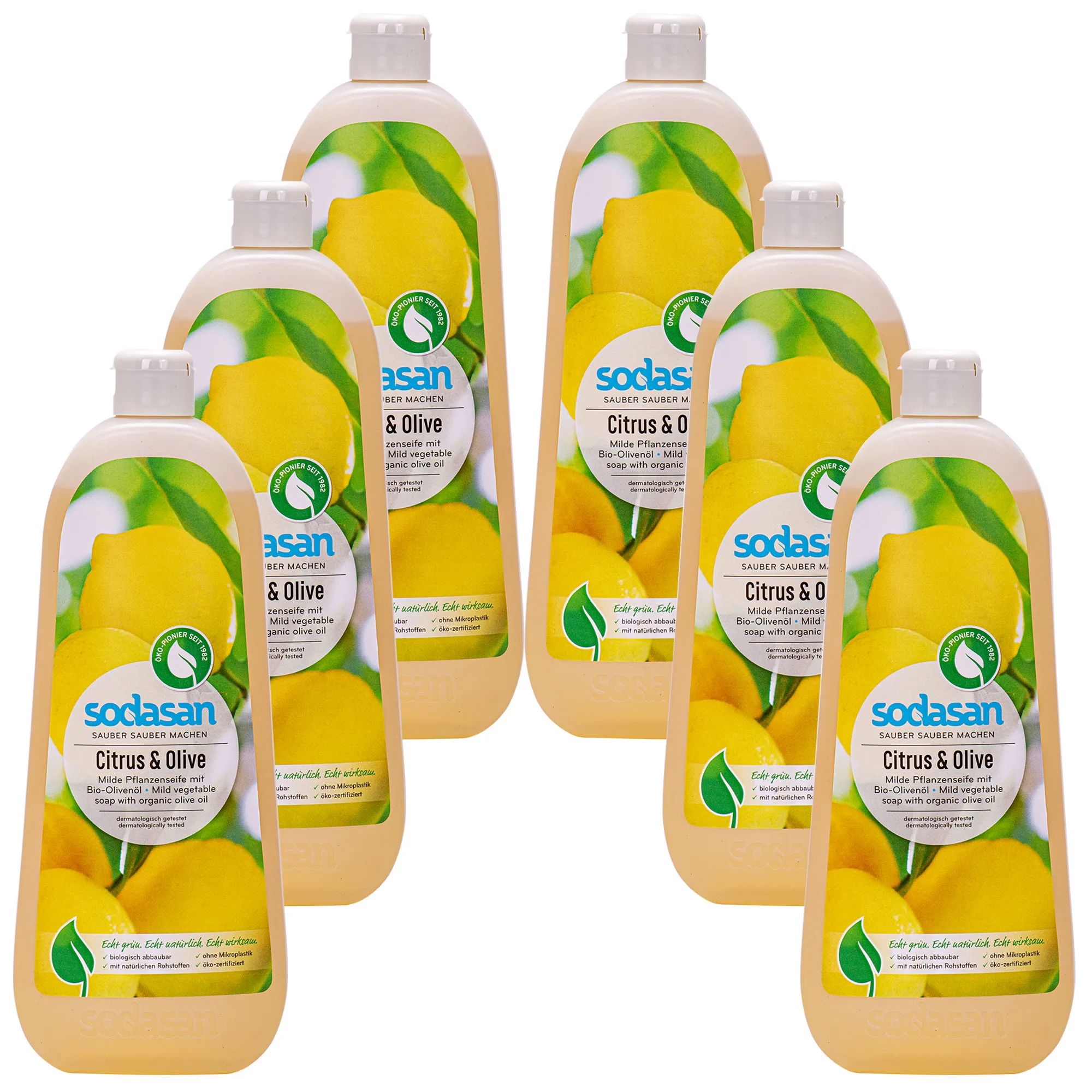 SODASAN Flüssigseife Liquid Citrus-Olive 6 x 1 Liter Pflanzenseife