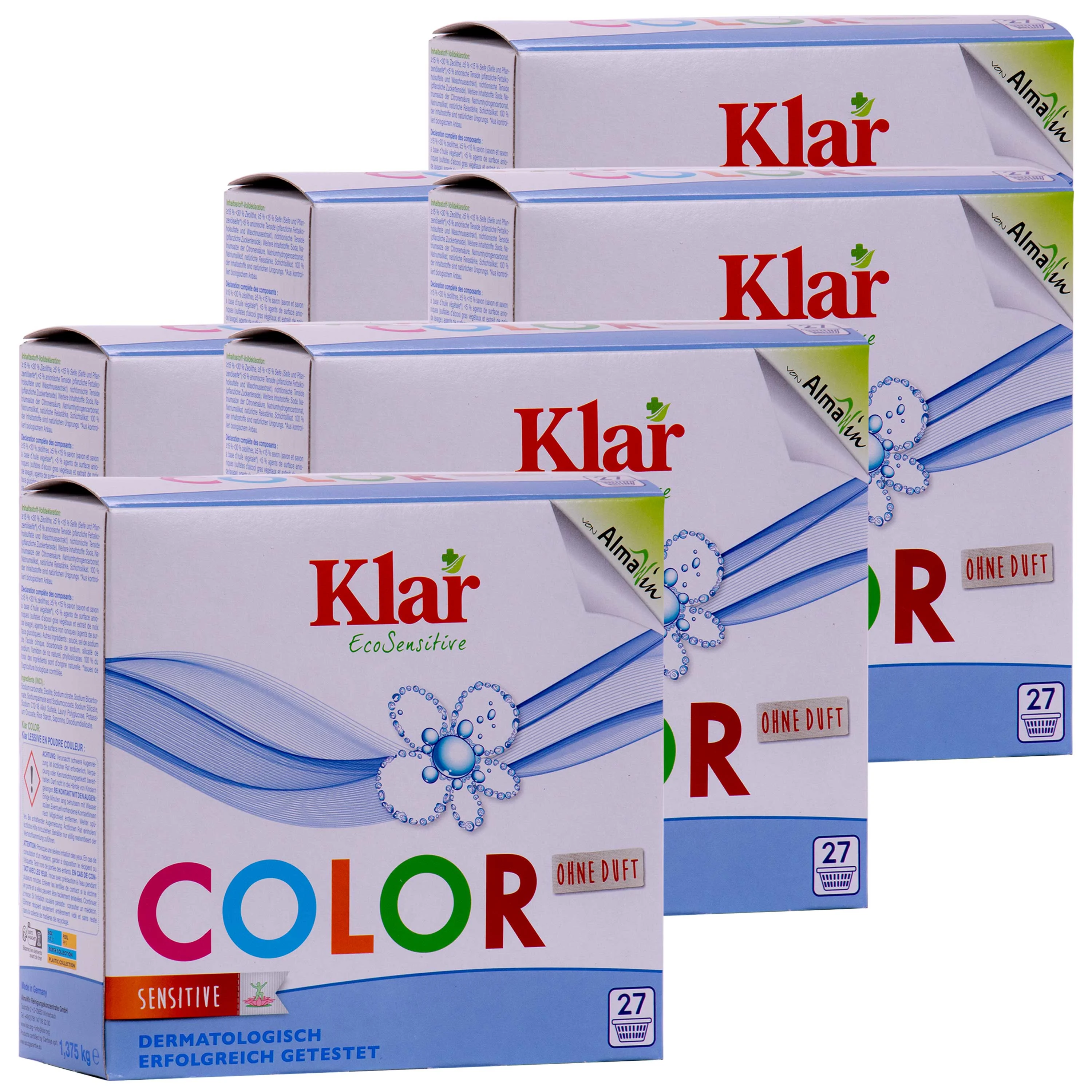 KLAR Color Waschmittelpulver ohne Duft 6 x 1,375 kg