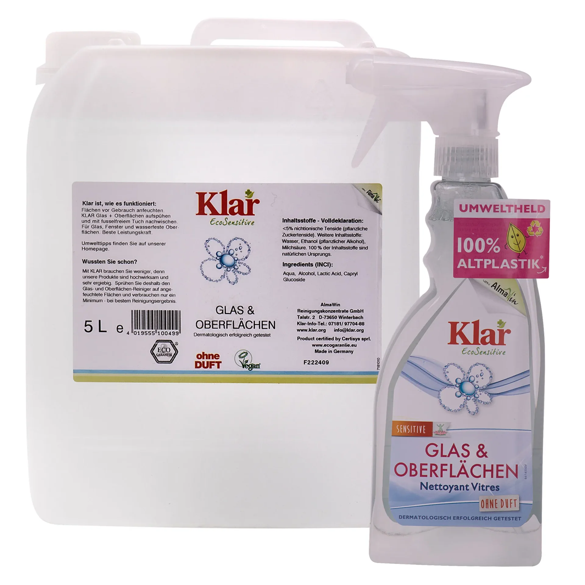 "KLAR Glas- und Oberflächenreiniger ohne Duft in verschiedenen Größengebinden image"