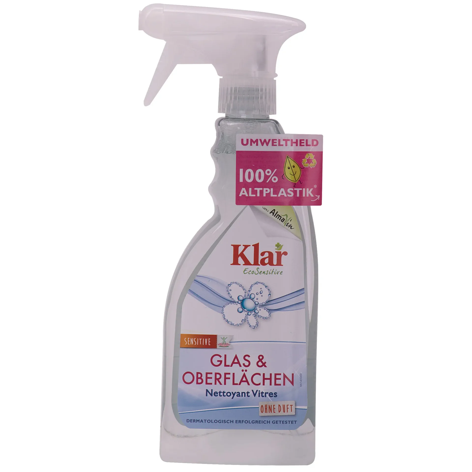 "KLAR Glas- und Oberflächenreiniger 500ml ohne Duft mit Schaumsprayer image"