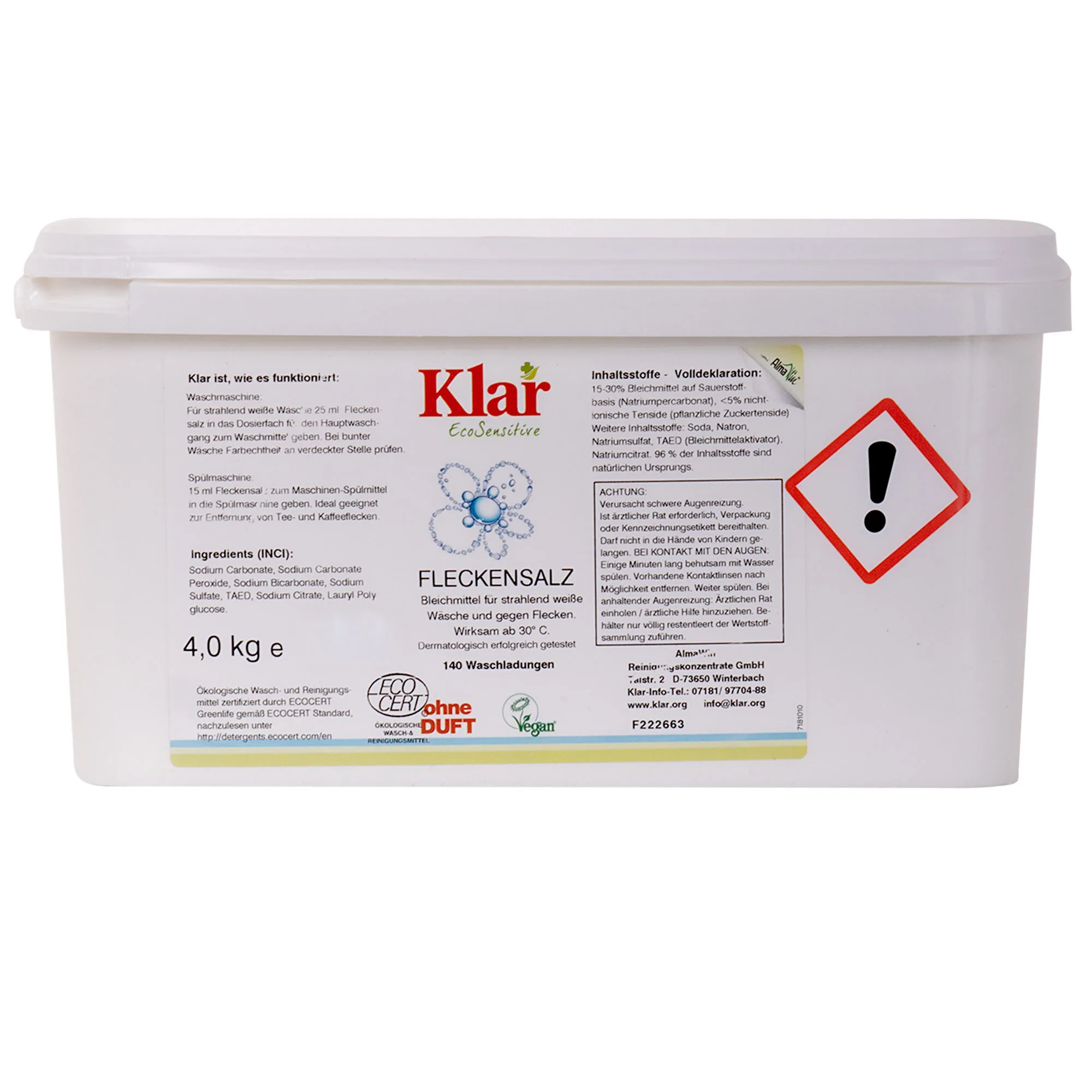 KLAR Fleckensalz 4kg gegen Flecken ohne Duft