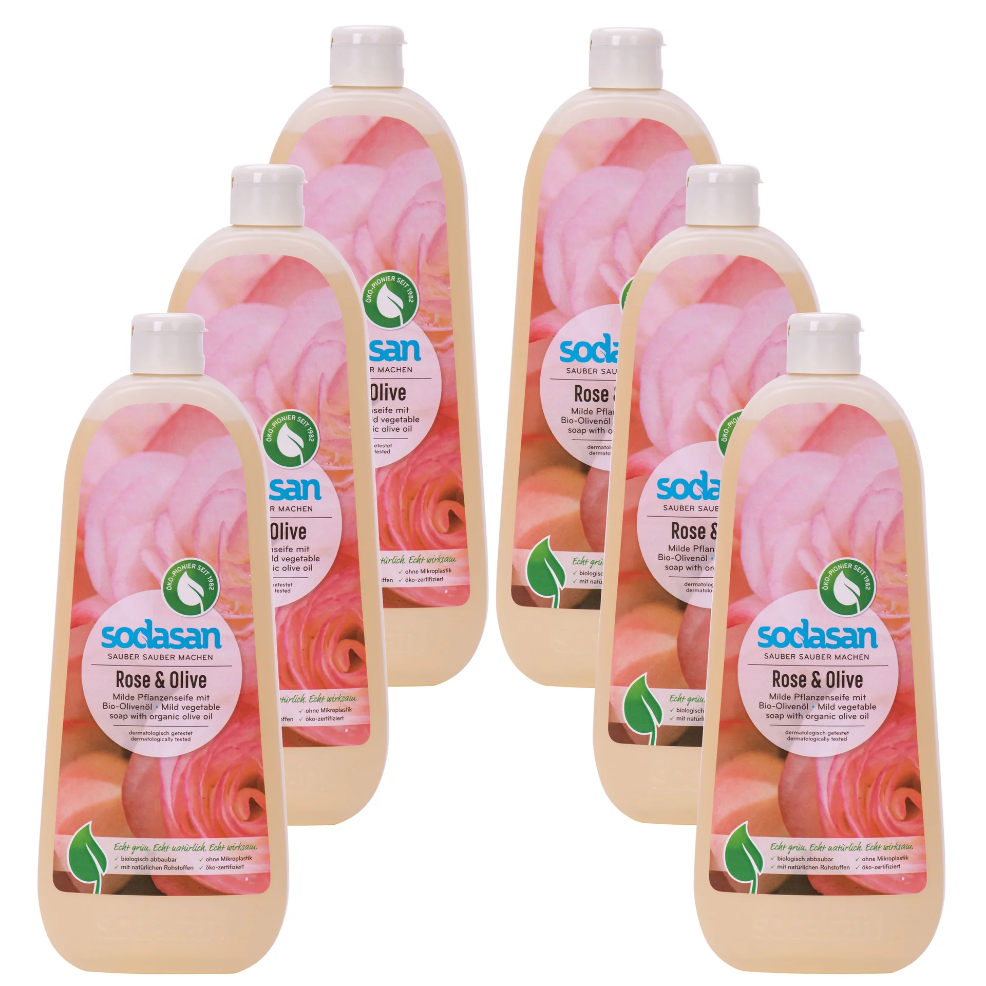 "SODASAN Flüssigseife Liquid Rose-Olive 6 x 1 Liter Pflanzenseife image"
