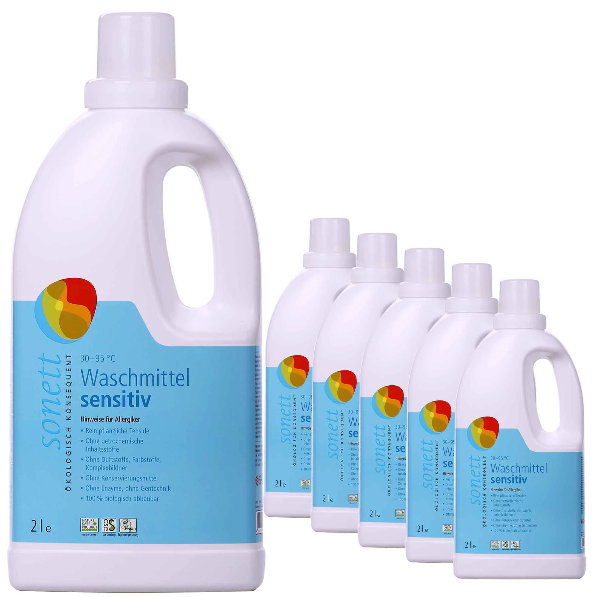 SONETT Waschmittel flüssig sensitiv 6 x 2 Liter ohne Duft- und Farbstoffe