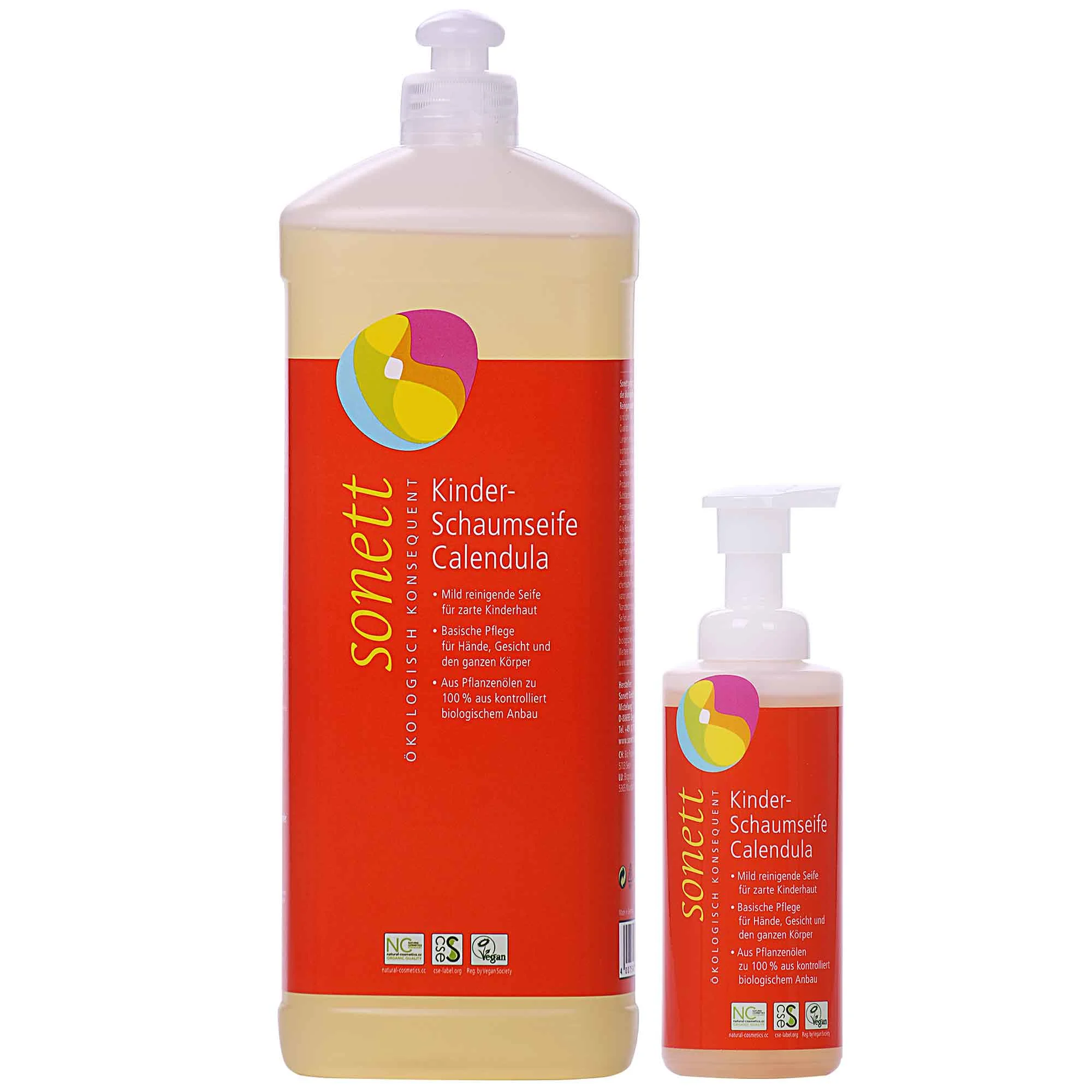 SONETT Kinder Schaumseife Calendula 1 Liter Nachfüllflasche + 200 ml Schaumspender